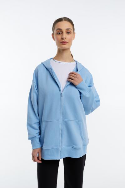 Zipper hoodie is elongated without fleece blue