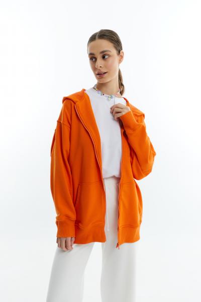 Zipper hoodie is elongated without fleece orange