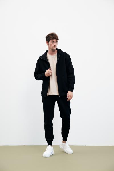 Men's tracksuit fleece with zip hoodie black