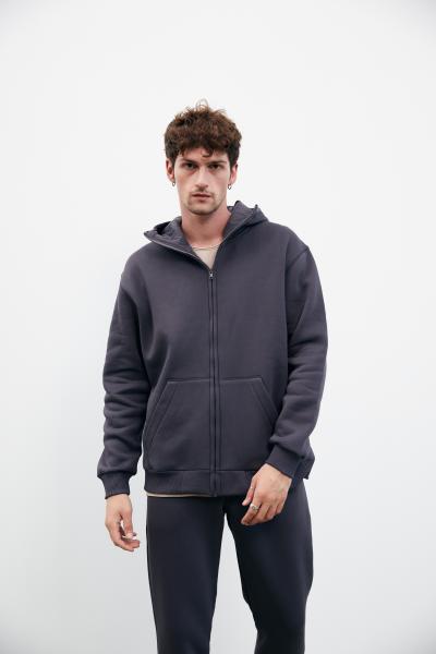 Men's tracksuit fleece with zip hoodie graphite