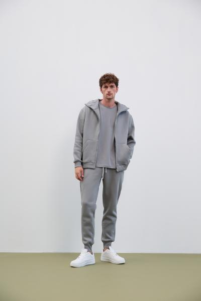 Men's tracksuit fleece with zip hoodie gray olive